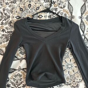 V-Neck Long Sleeve Top - Gray